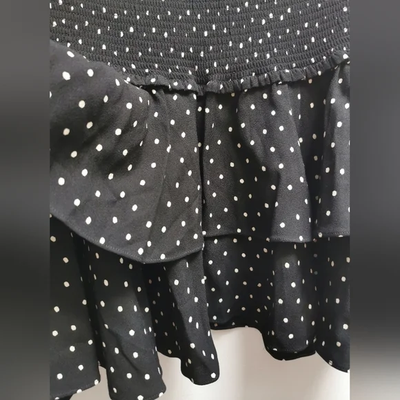 Aritzia Sunday Best Strawberry Fields Ruffle skirt black&white polka dot size L - Picture 10 of 10